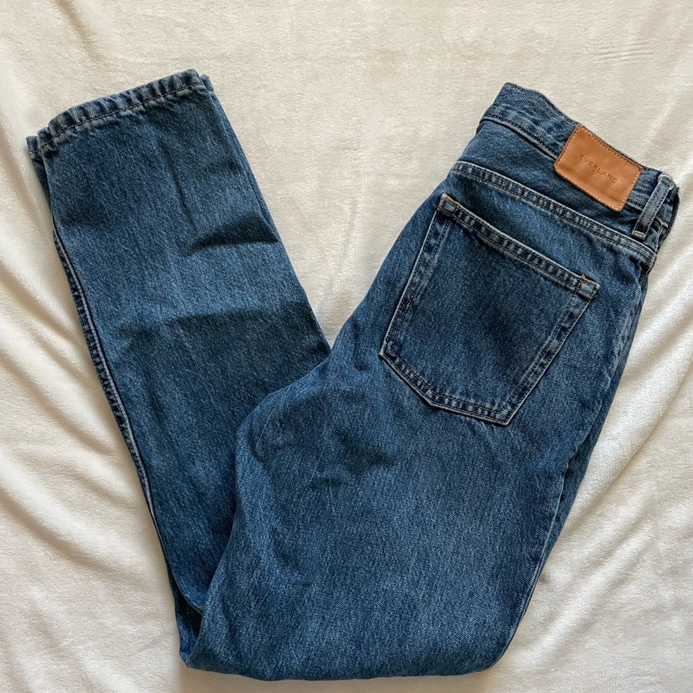 Everlane High‎ Rise Cheeky Straight Blue Jeans Medium-Dark Wash Denim